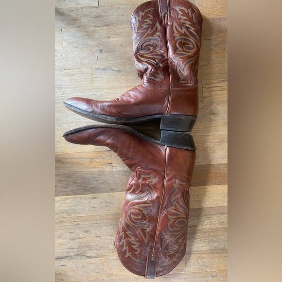 JUSTIN Western Cowboy Marble Brown Leather Boots Style # 1562 SZ 13D - Picture 6 of 9